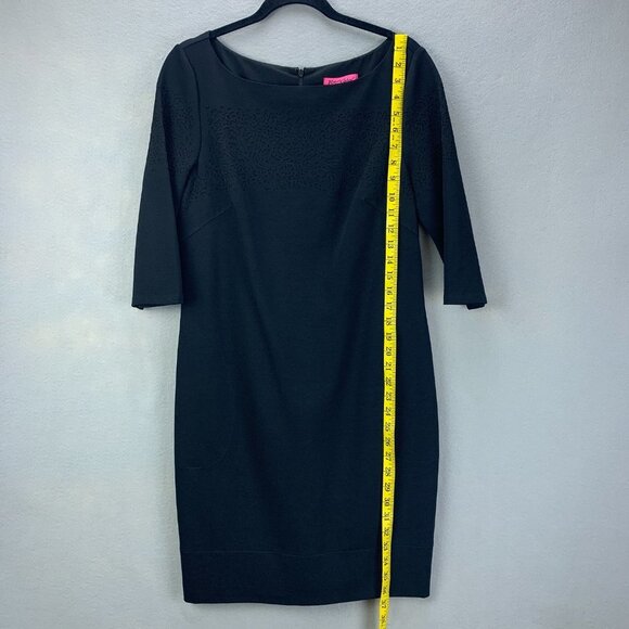 Betsey Johnson Dress Womens 10 Black Sheath 3/4 Sleeve Cutout‎ Pockets Stretch - Picture 8 of 16